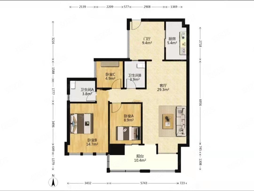 广汇御园(一期)3室2厅2卫112㎡南北230万