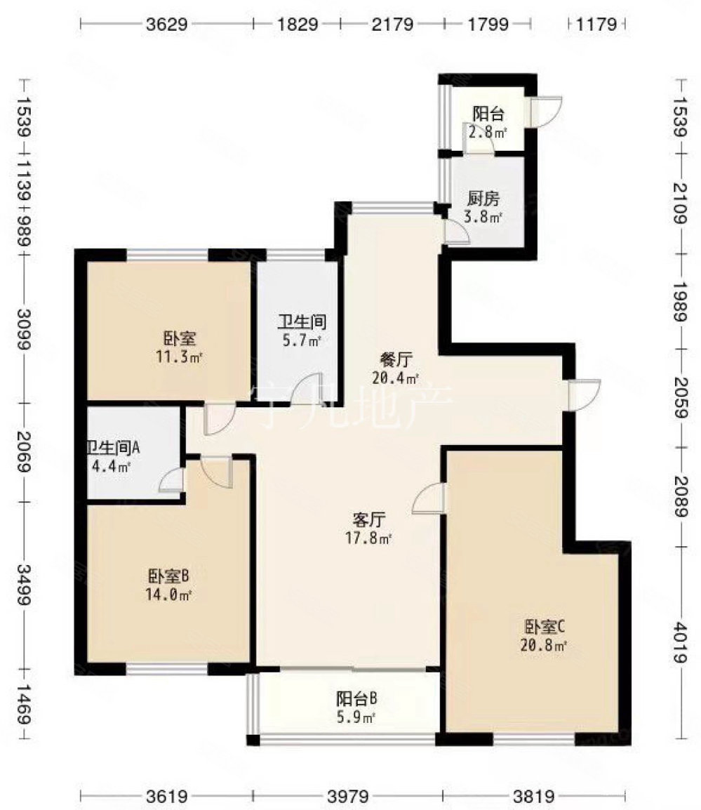 金色丽都3室2厅2卫139㎡南北400万