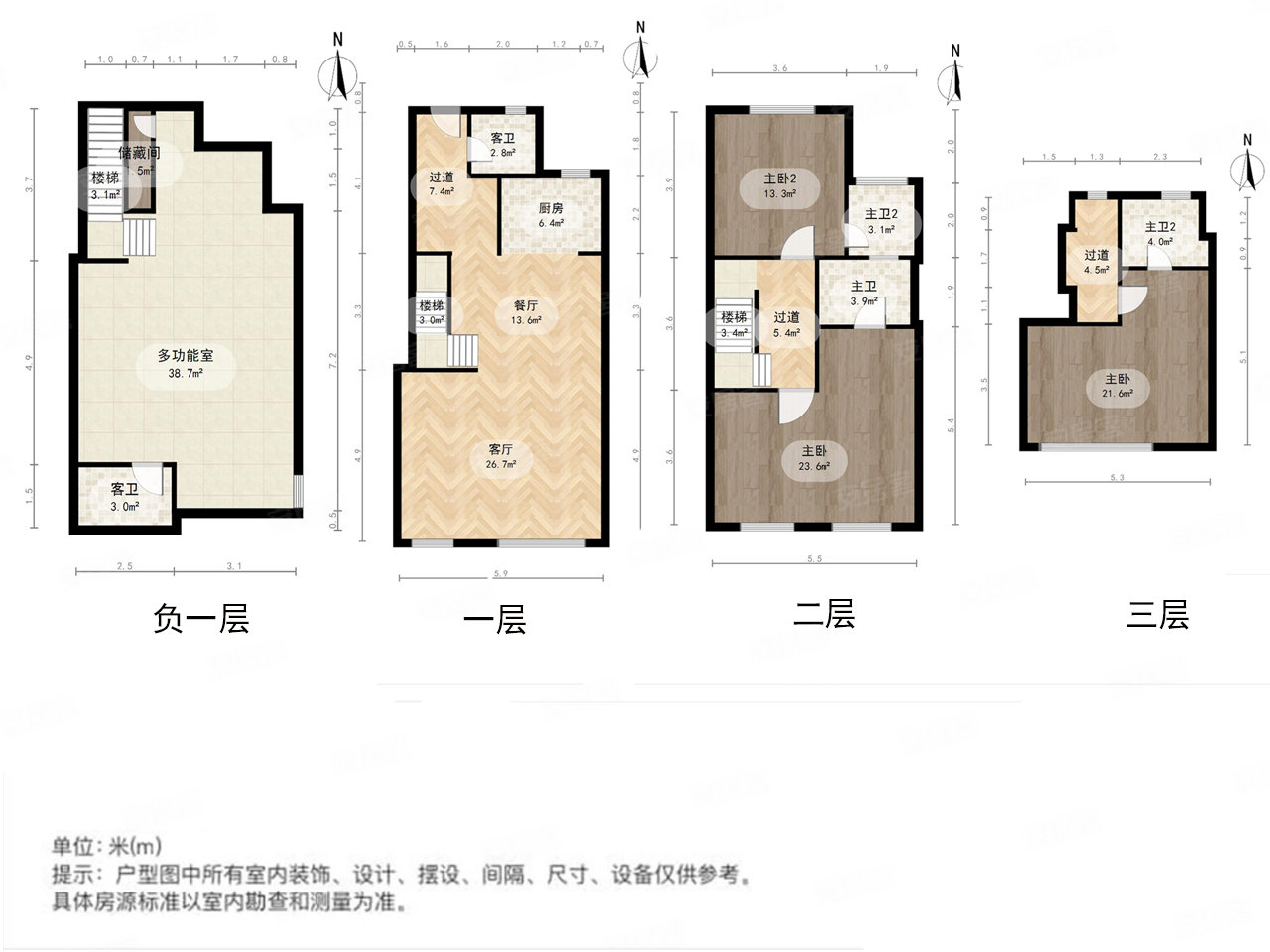 建邦听海(西区别墅)3室2厅4卫182.32㎡南北420万