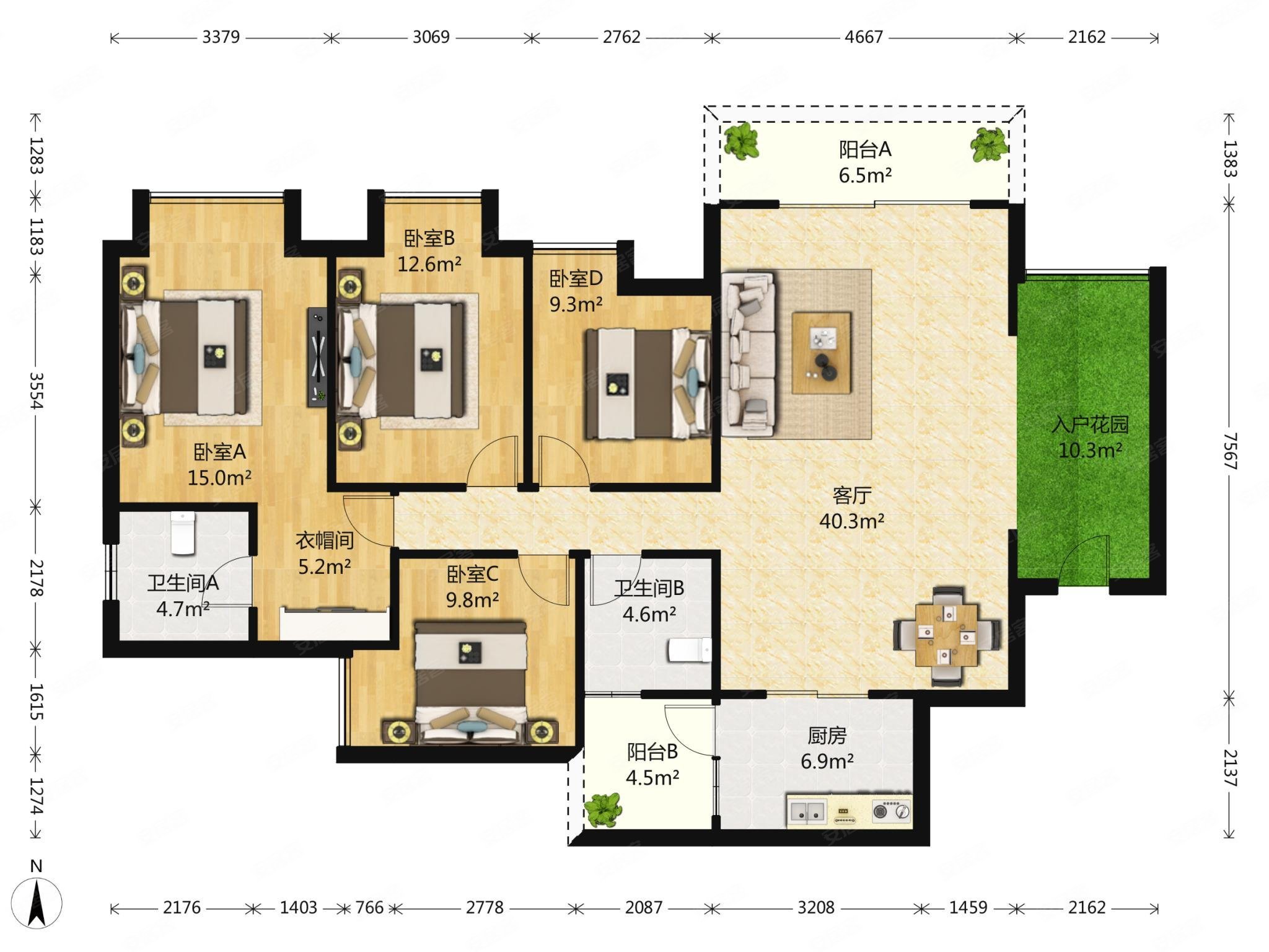 翠堤春晓4室2厅2卫153㎡南135万