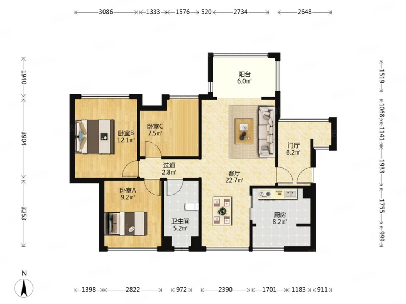 世茂广场旁 南北通透精装套三 送产权车位,百悦城二