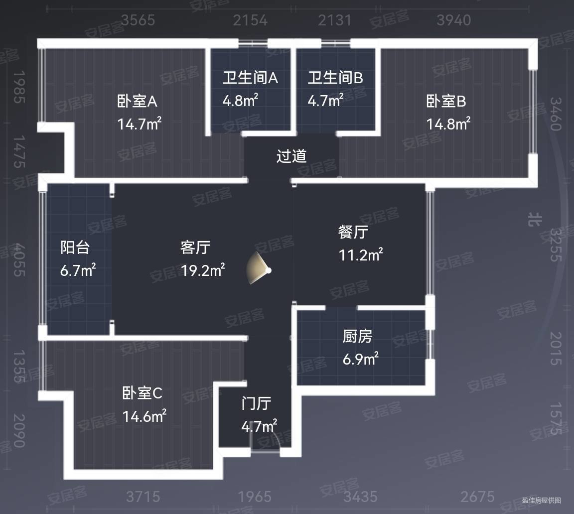 金山国际新城3室2厅2卫122㎡南北68.8万