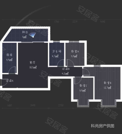 恒大未来城一街区3室2厅1卫90㎡南北82万