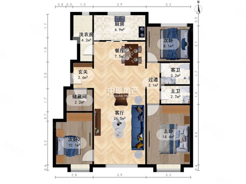 万科东郡3室2厅2卫114.95㎡南北189万