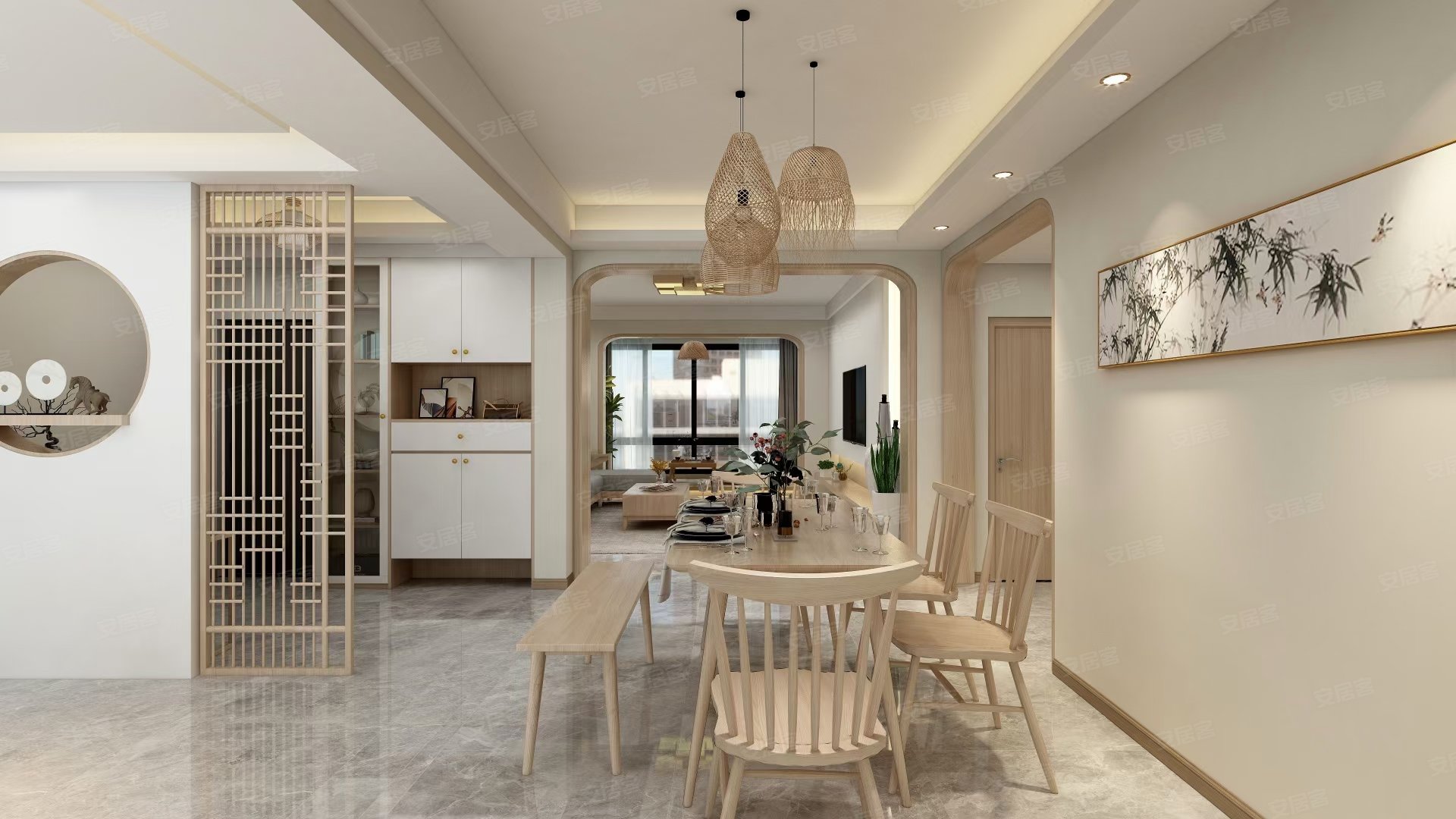 吾悦华府128平米装修效果图-原木风格-安居客装修案例