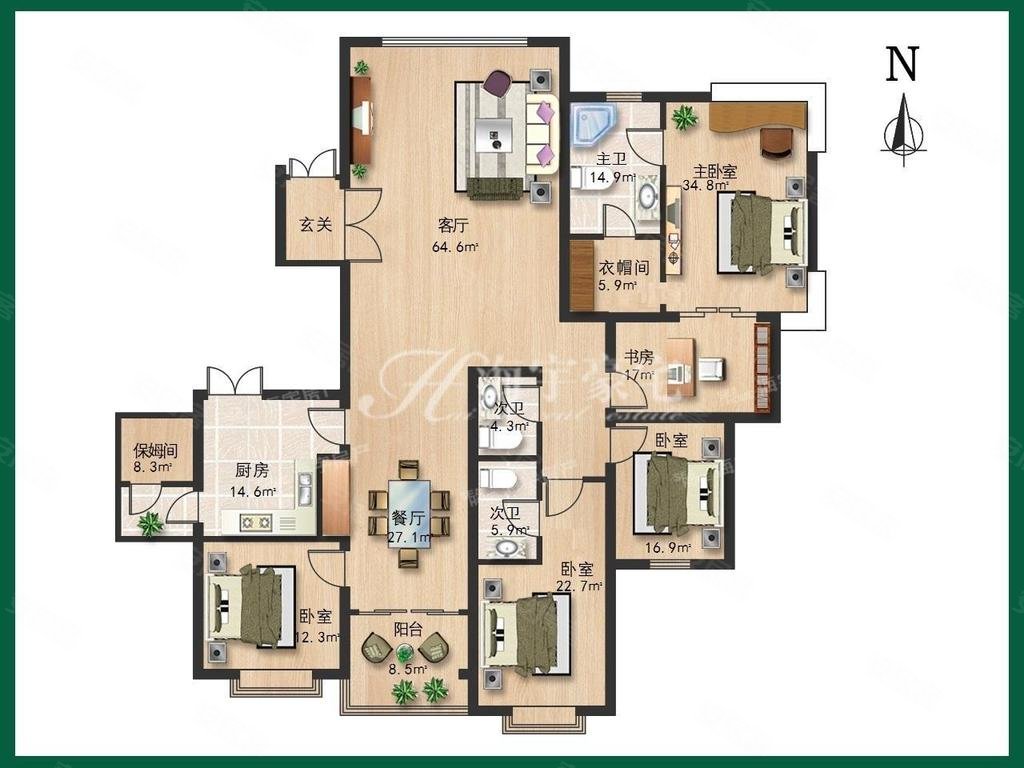 棕榈泉国际公寓4室2厅3卫370㎡南北3788万