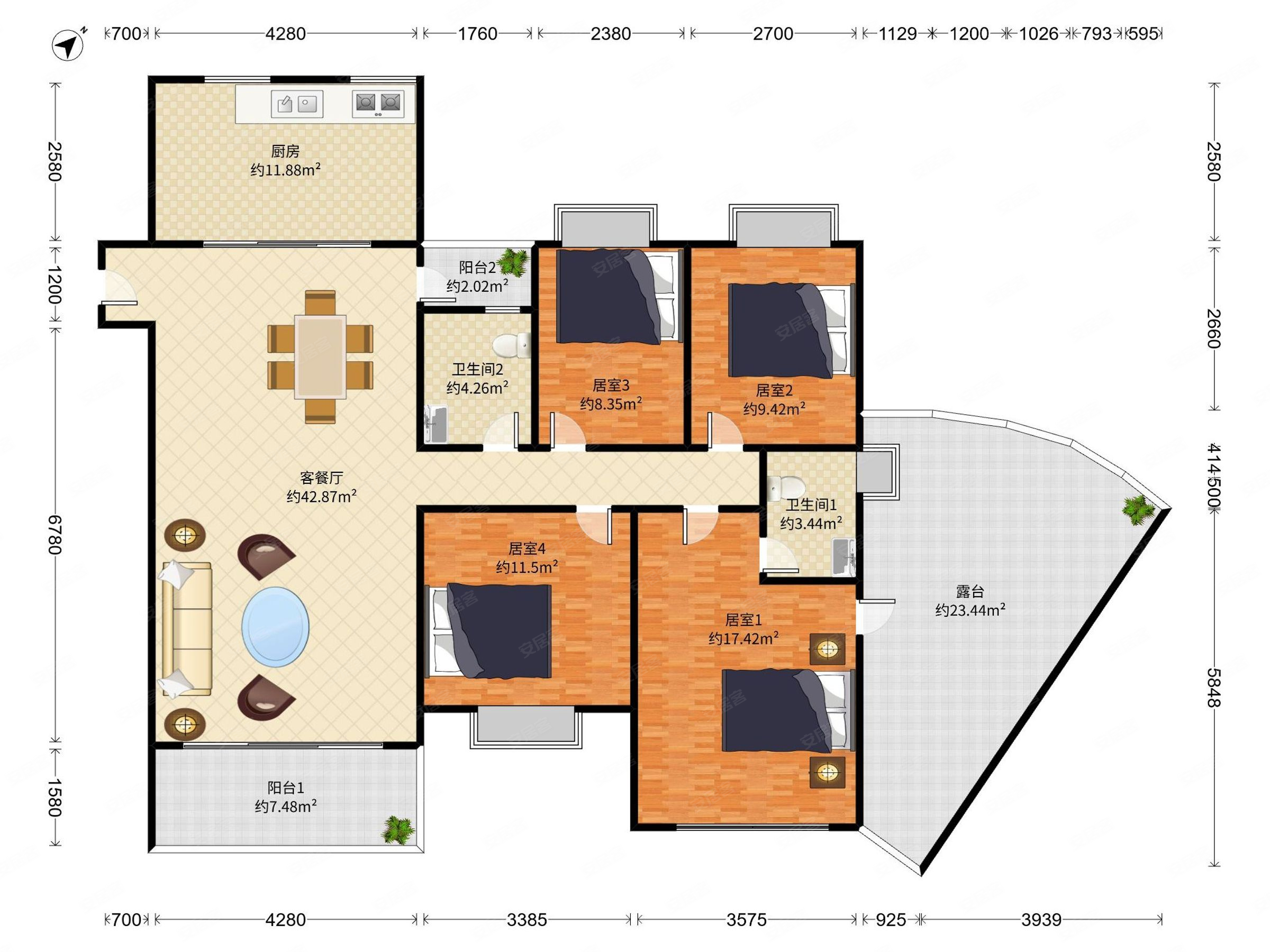 盛世鹏程花园4室2厅0卫147.93㎡南北1040万