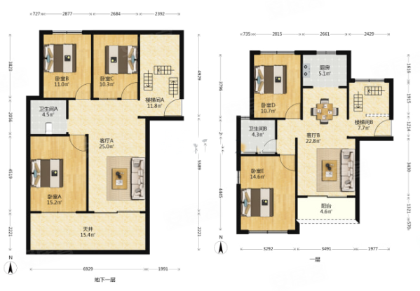 绿地21新城5室3厅2卫93.54㎡南北145万