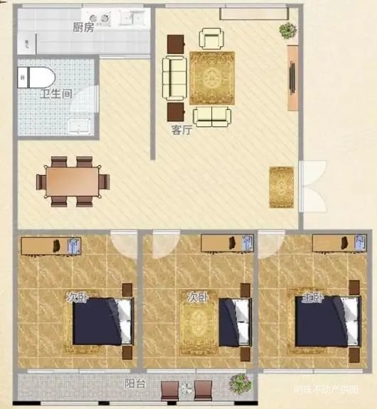 北海花园B区3室2厅1卫120.5㎡南北99万