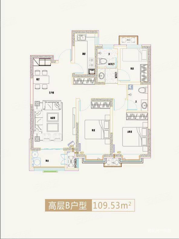 水岸壹号3室2厅2卫108.84㎡南北87万