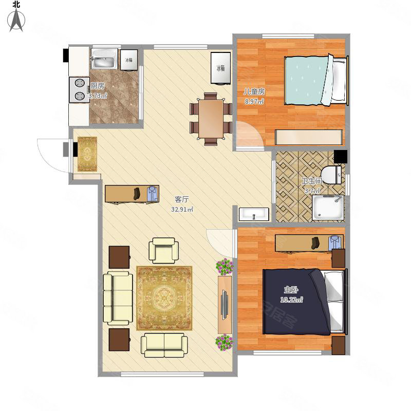 巩义建业壹号城邦2室2厅1卫89㎡南北73万