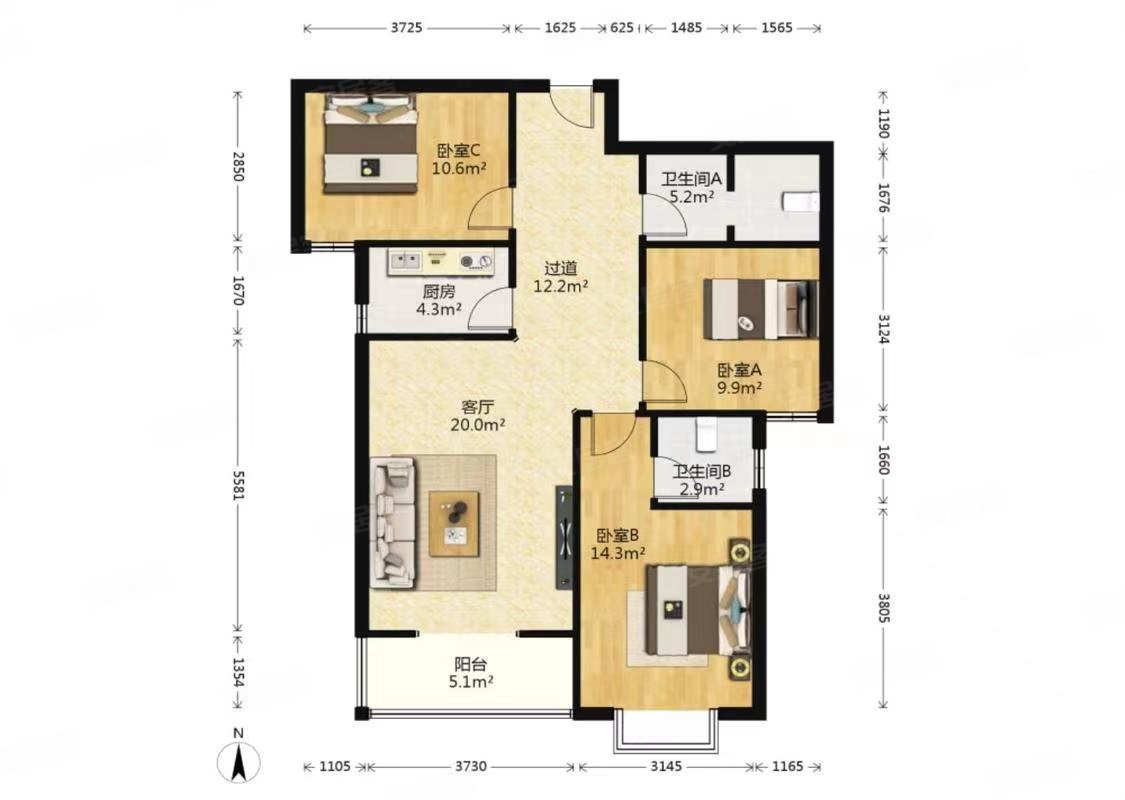 福锦花园简装三居可按揭看房随时地铁口急售