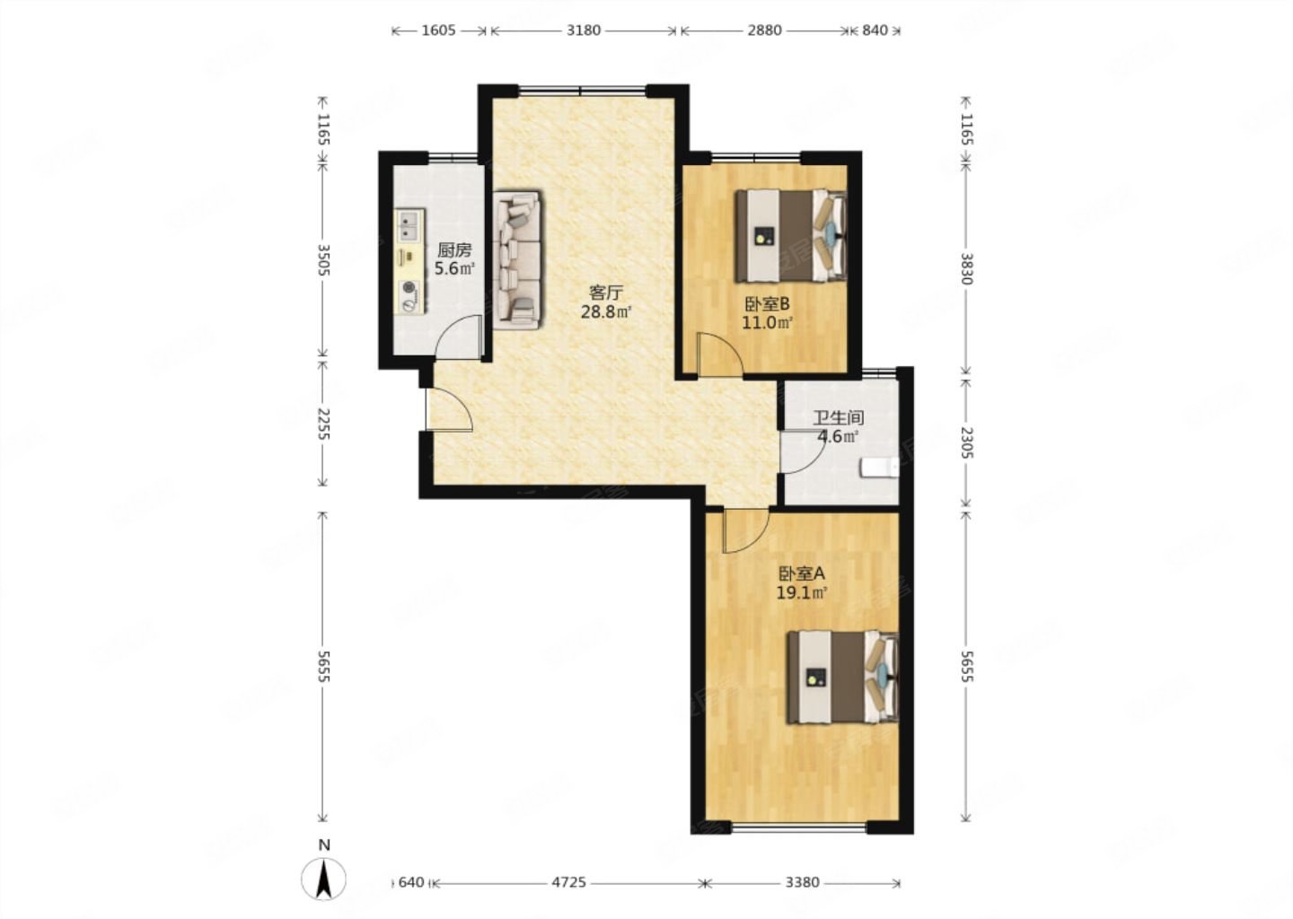 茂业旁 电梯房 精装南北两居 全明户型 中间层,国治龙城苑二手房,105