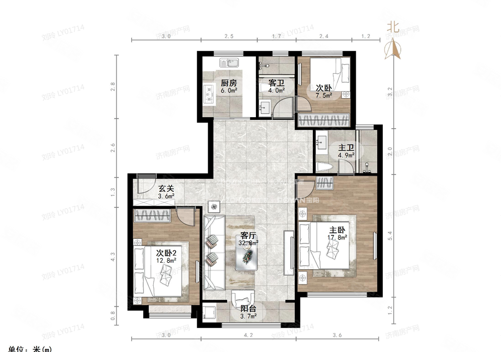 带车位肆仲中麓府精装三室两卫全天采光看房方便