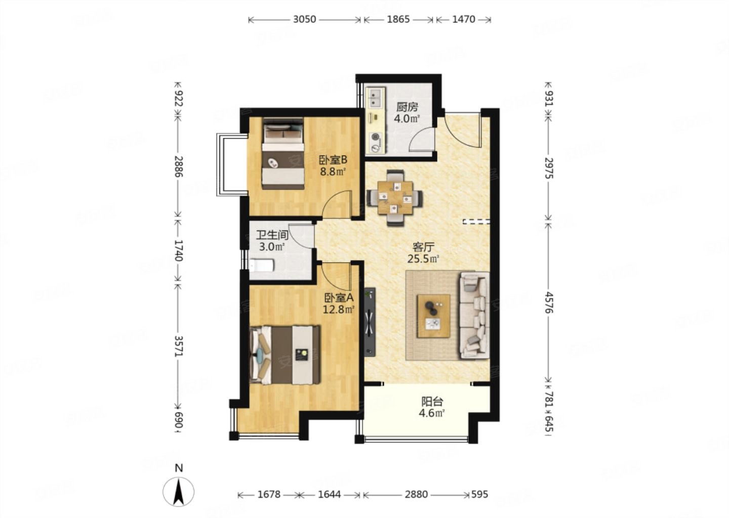 同祥城ab区精装两室个税全明户型随时看房有钥匙