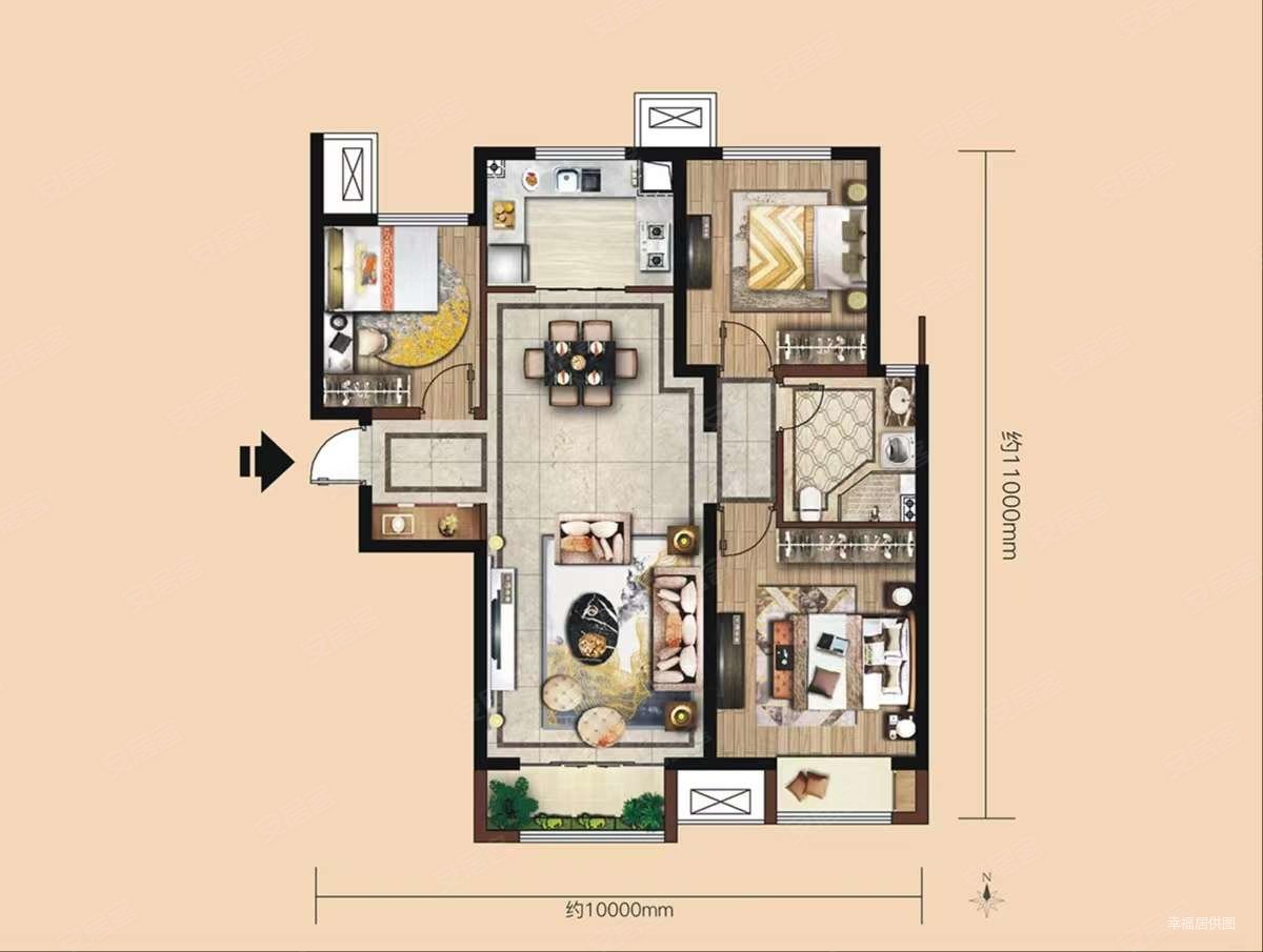兰州新区瑞辰金兰府 三室两厅一卫 南北通透 户型方正