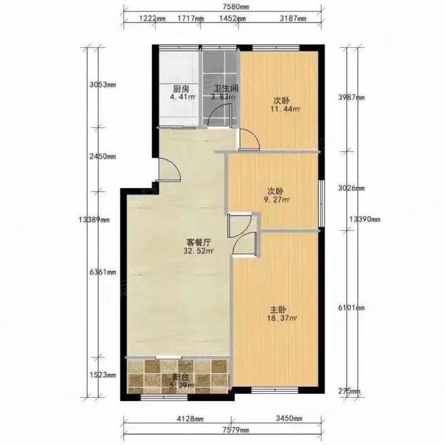 潼港三村3室2厅1卫101㎡南395万