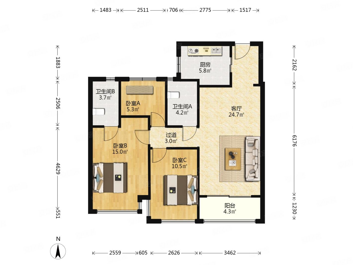 群贤府热搜高三开间朝南精装修楼层视野好