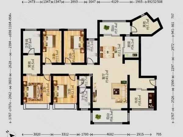 深圳福田香蜜湖宝能城市公馆5室3卫一个保姆房,南北通透,南看海景!