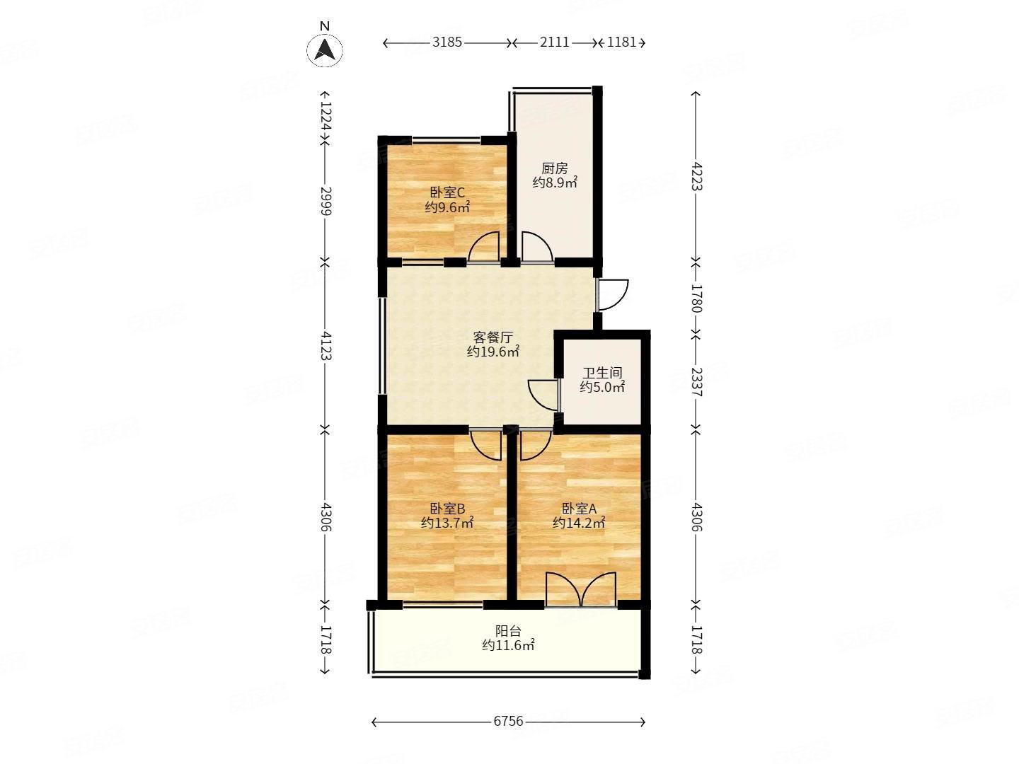 怀德桥吾悦旁地铁口三室一厅两房朝南双阳台户型楼层俱佳阳光足