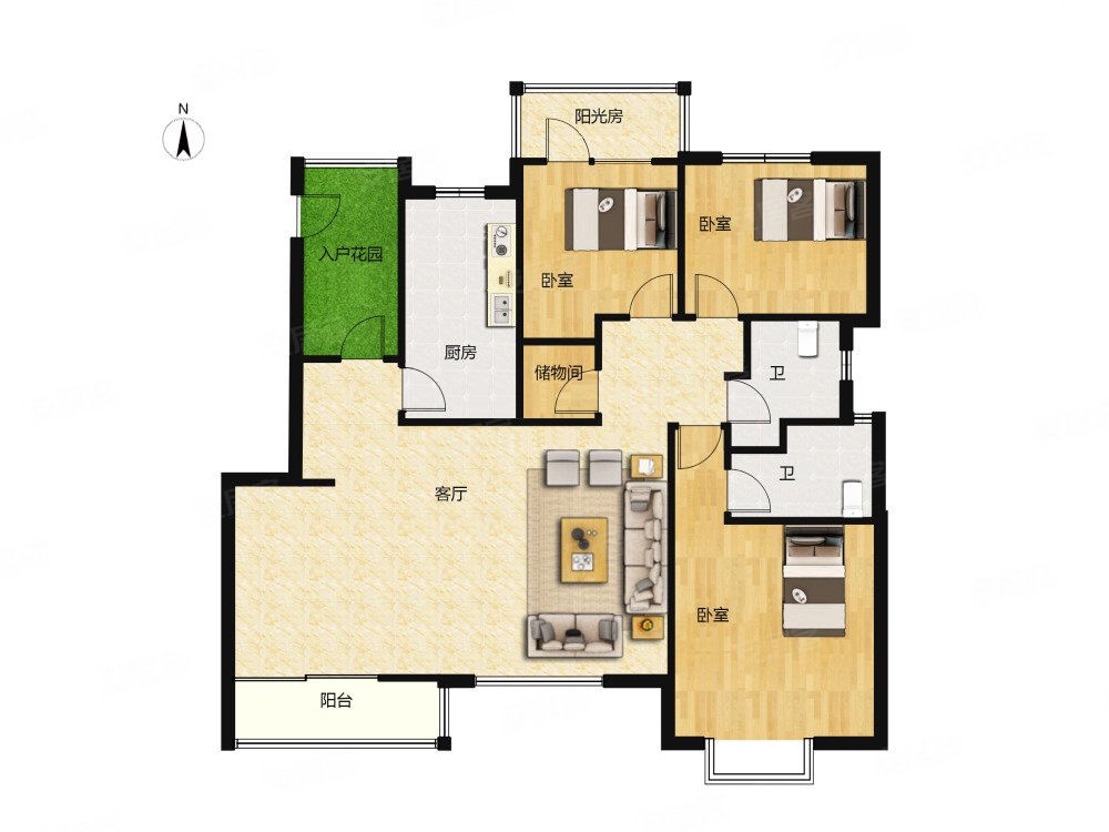 210万3房2卫花园洋房刚需改善户型双隧道山水云房