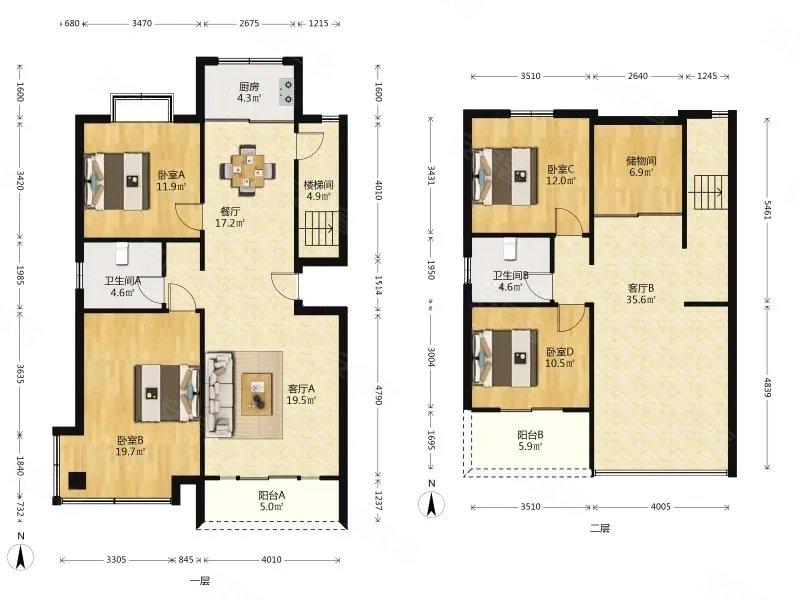 碧海云天 顶加阁 带露台 楼下两室两厅 楼上两室