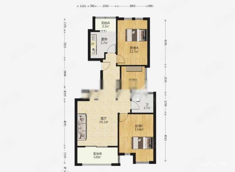 保利悦庭3室2厅1卫95.78㎡南北488万