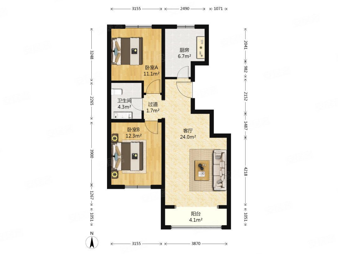 园博嘉园,前后无遮挡房源采光好,南北通透两居,价格好商量!