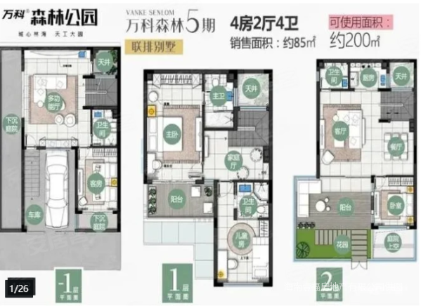 万科森林度假公园(别墅)4室2厅4卫88㎡南北520万