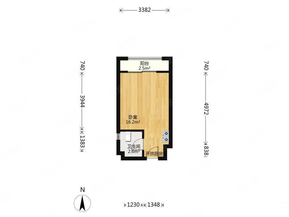 兰亭公寓1室1厅1卫38.48㎡北48.8万