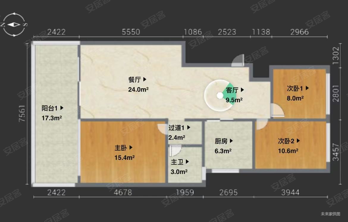 美兰湖岭域3室2厅1卫87.39㎡南365万