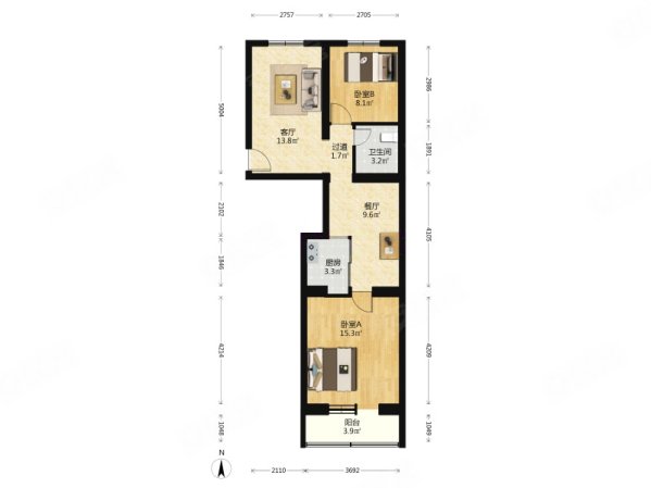 八角北路11号院2室1厅1卫76.5㎡南北345万