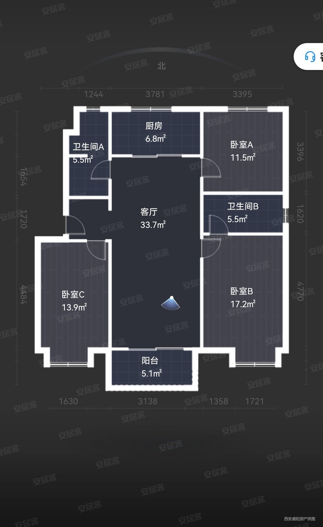 三面朝南,万科城如园二手房,275万,3室2厅,2卫,139平米-西安安居客