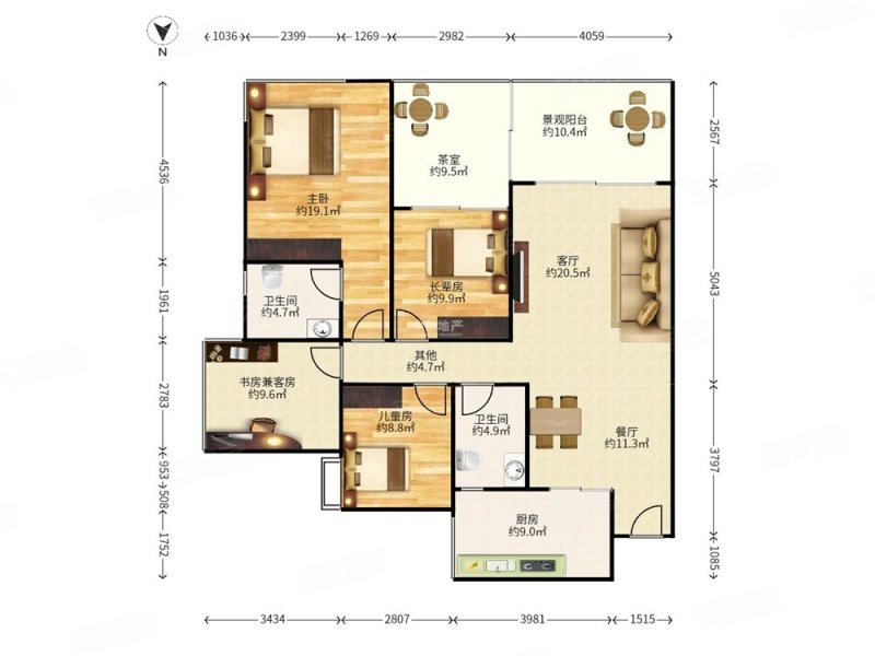 高实用户型丨西岸观邸115平丨经典5房丨朝南丨接近指导价
