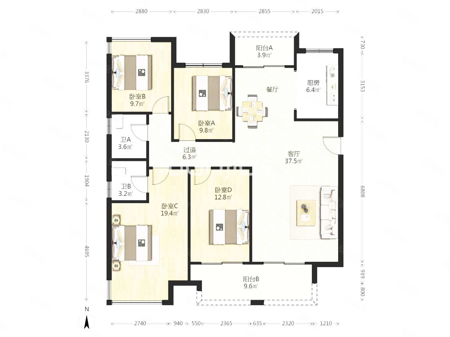 建业龙城南区4室2厅2卫159.99㎡南北198万