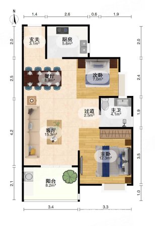 联投金色港湾2室2厅1卫79.06㎡南北88万