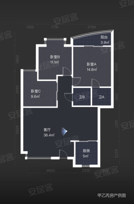 新龙公寓3室2厅2卫94.5㎡南北110万