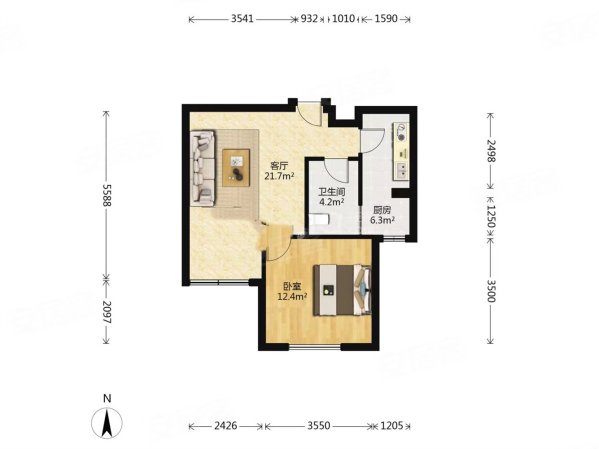 富丽新城a区2室1厅1卫57.3㎡南19.6万