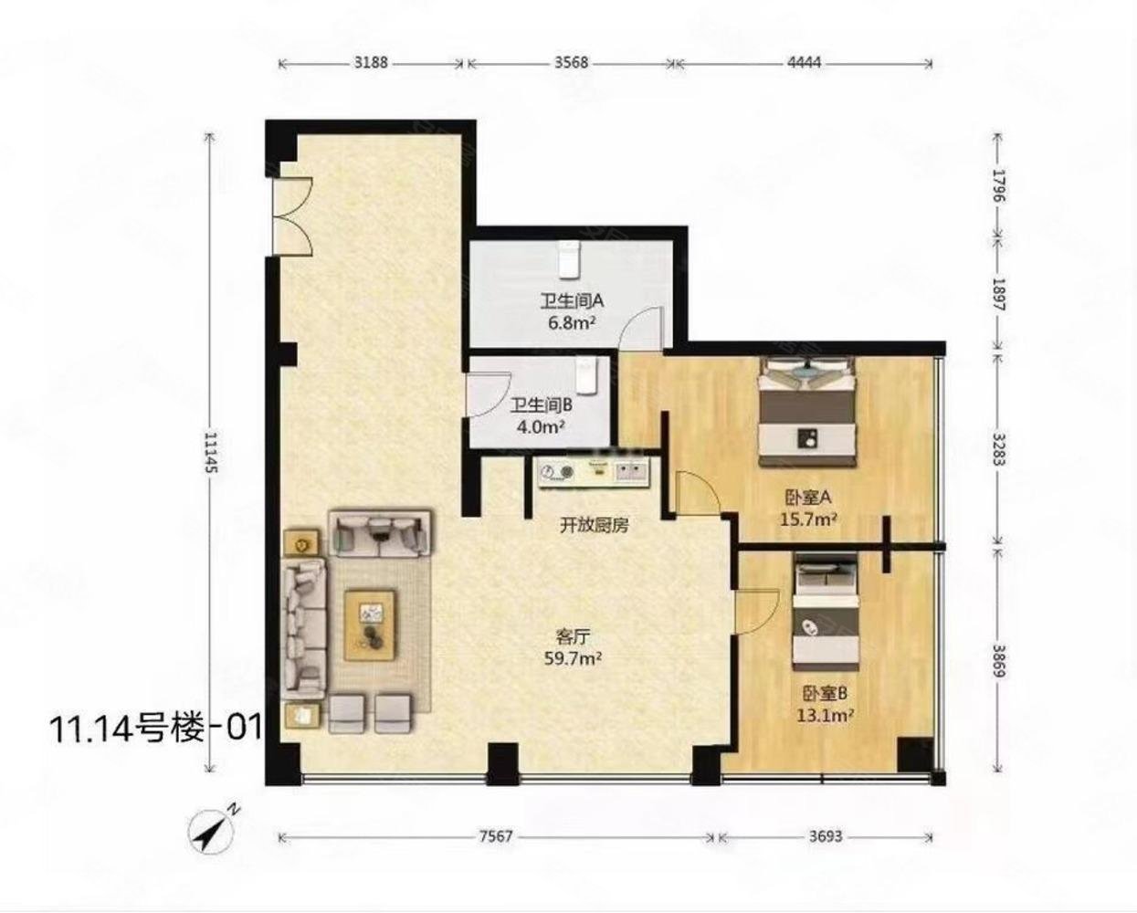 新出好房国贸建外soho西区东南向两居室70年住宅