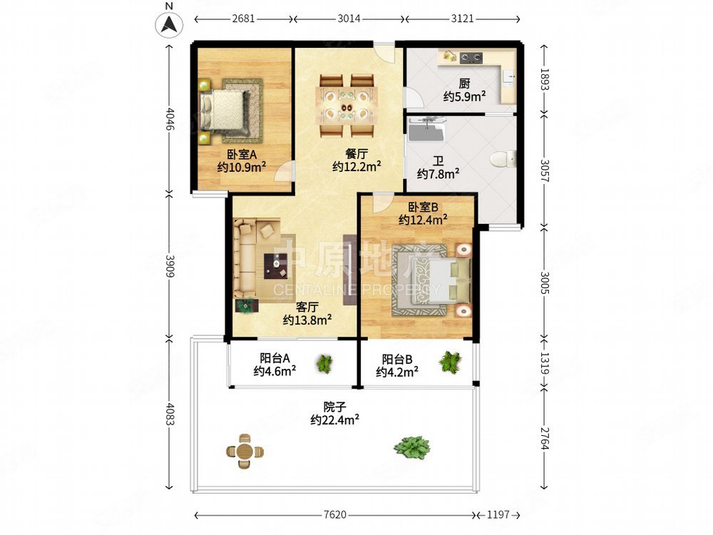 三盛颐景园80平2房全南户型2房带30平小院子满五税少