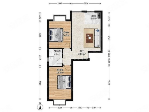 兴政家园2室1厅1卫76.42㎡南北320万