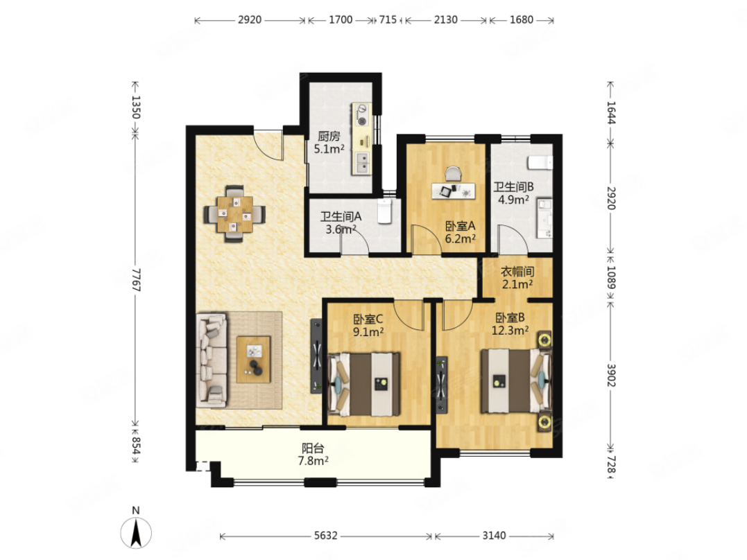 中南林樾10751平精装修南北通透户型满二