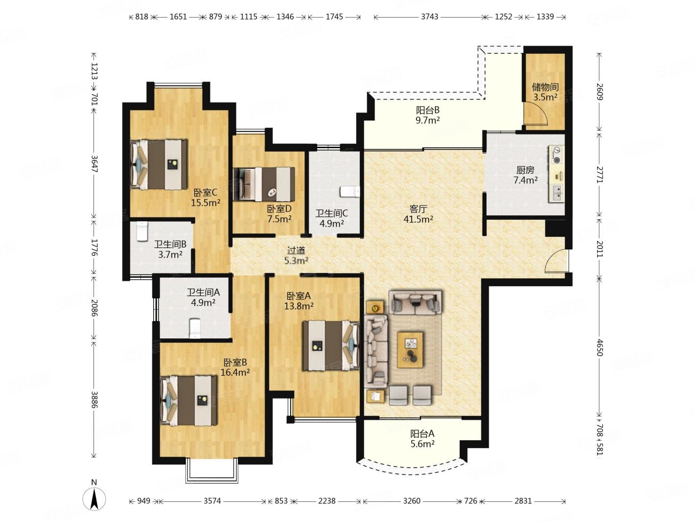 毛坯房,雅居乐滨江国际二期二手房,496万,4室2厅,3卫,178平米-南京