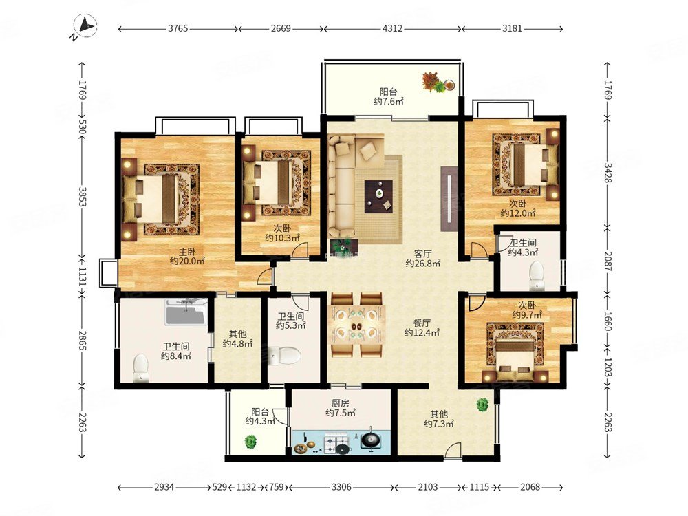 华润城润府三期4室2厅3卫187.42㎡东南0万