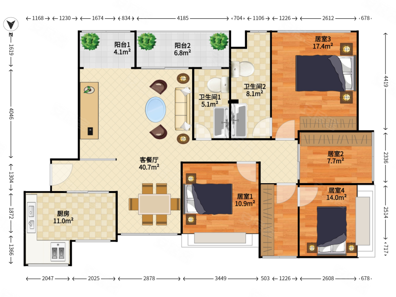 梦想之家!华业玫瑰南北通透的四房大盘!舒适宜居,使用率达百%