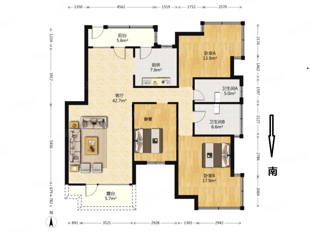 梧桐苑电梯洋房金角户型大三室毛坯房随意装修随时看房