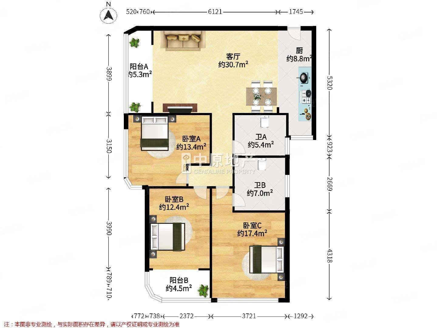 房子全明户型,房子朝南带车位,汇景苑二手房,1320万,3室2厅,2卫,140.