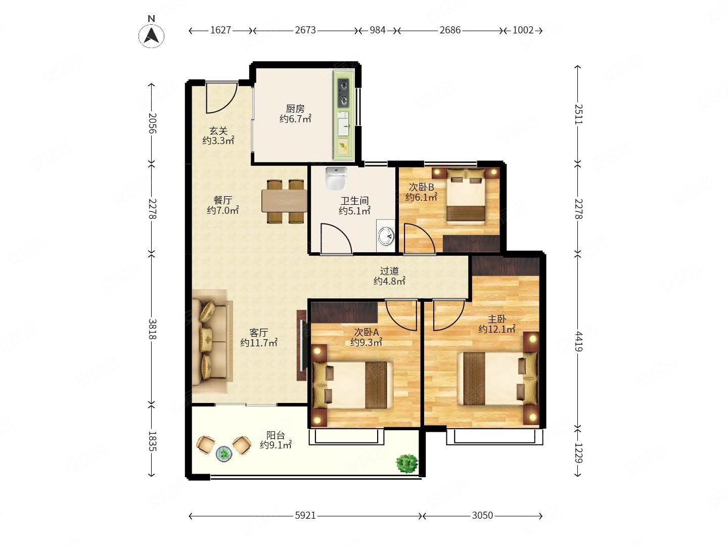 南德大院楼层三开间朝南满五