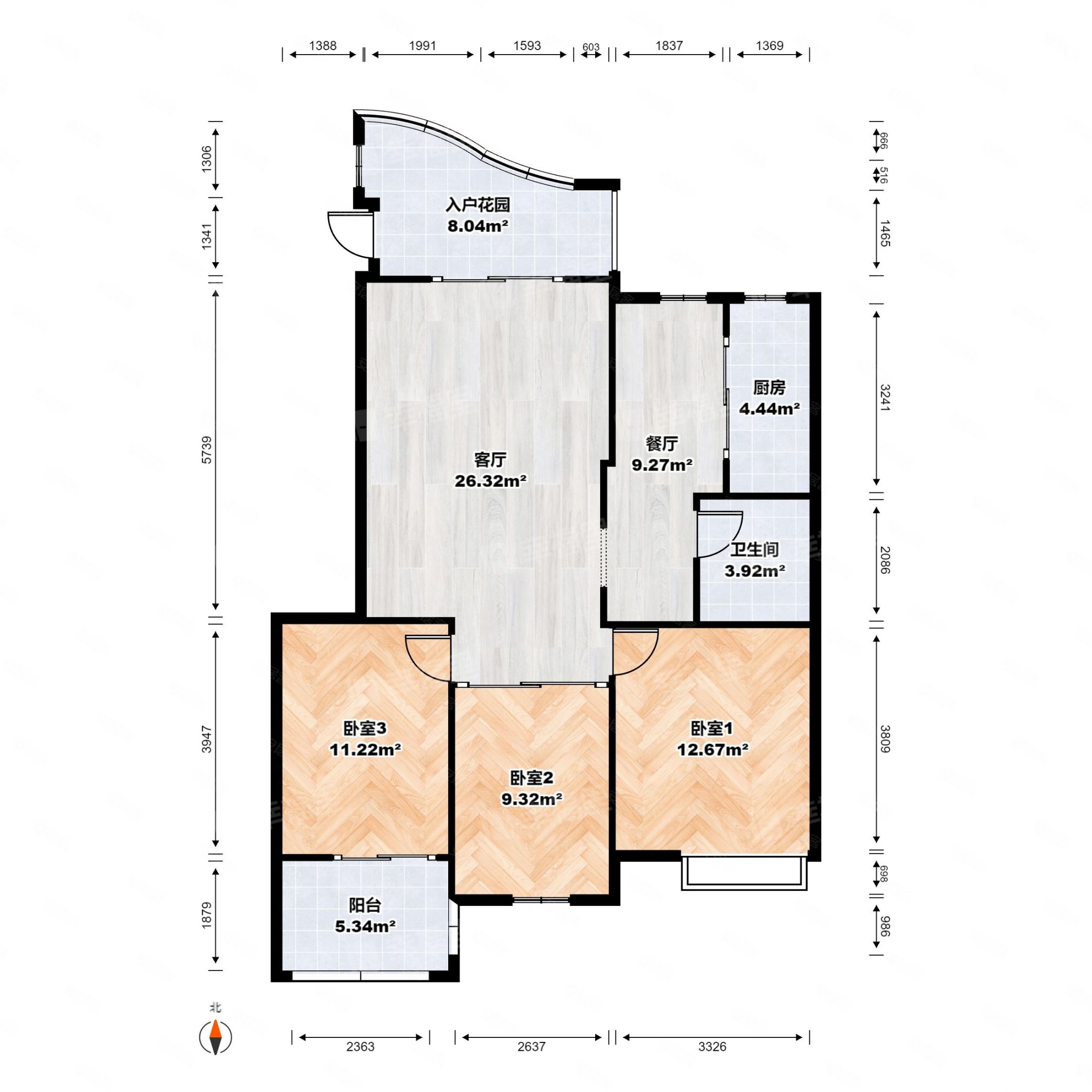 中庚城一期进门带入户三房朝南不沿街