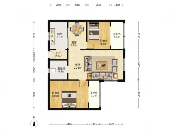 建银曙光小区2室2厅1卫96.29㎡南北688万